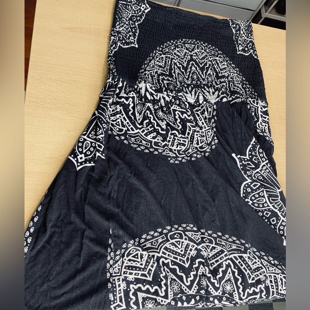 Strapless Black & White Printed Bohemian Beach Dress - Picture 13 of 13